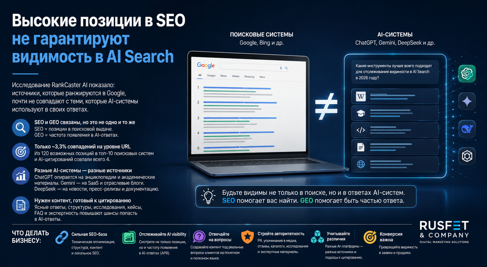 Высокие позиции в SEO не гарантируют видимость в AI Search 1 Высокие позиции в SEO не гарантируют видимость в AI Search